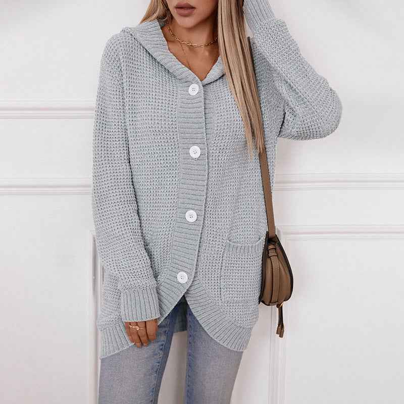Gemütlicher und stilvoller Damen-Kapuzen-Strickcardigan – lockere, mittellange Passform