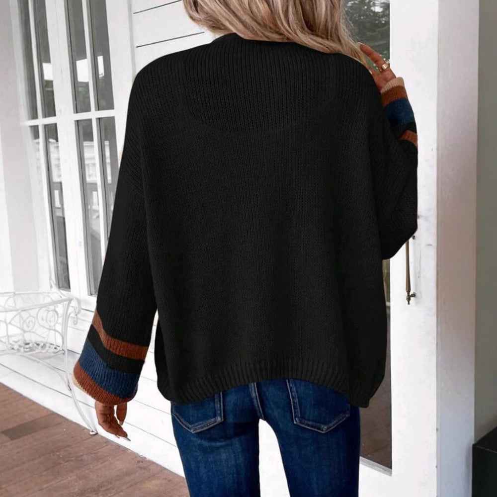 JANTHE™ Kuscheliger Cardigan mit offenem Frontteil und gestreiften Laternenärmeln