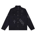 Giacca in denim con toppe incrociate alla moda per un look trendy