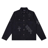 Modische Cross-Patch Denim-Jacke für einen trendigen Look