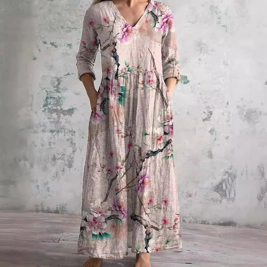Ysolde | Elegant Kleid mit Charmigem Kirschenblumenmuster