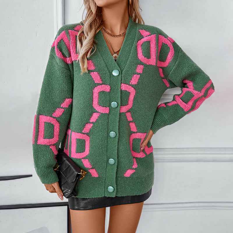 Damen Kuschelige Patchwork-Strickjacke für den Alltag