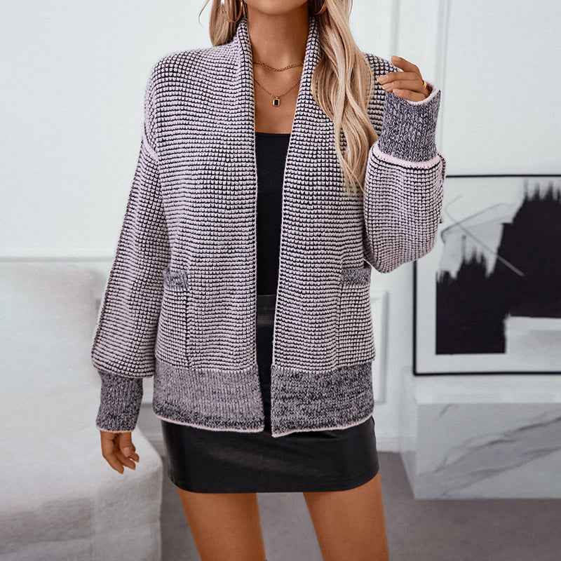 Gemütlicher Damen-Cardigan aus kariertem Waffelstrick