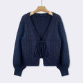 Behagelig vintage chunky strikcardigan med bindebånd foran – Langærmet komfort & retro charme