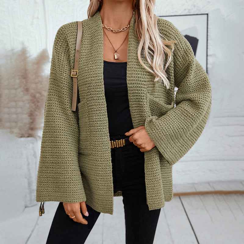 Damen-Langcardigan mit V-Ausschnitt, unifarben – Klassisch, gemütlich, ein Must-have für die Garderobe
