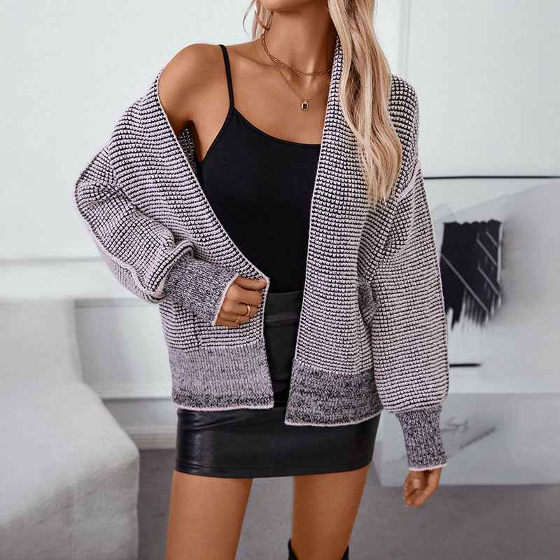 Gemütlicher Damen-Cardigan aus kariertem Waffelstrick