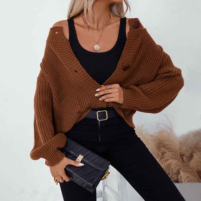Damen-Kuscheliger Strickcardigan mit Knöpfen