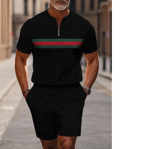 Stilvolle zweiteilige Outfit mit Kurzarm-Reißverschluss für einen modernen Look