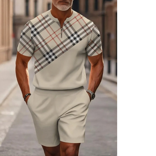 Stilvolles kurzärmeliges Reißverschluss-Zweiteiler-Set für einen trendigen Look