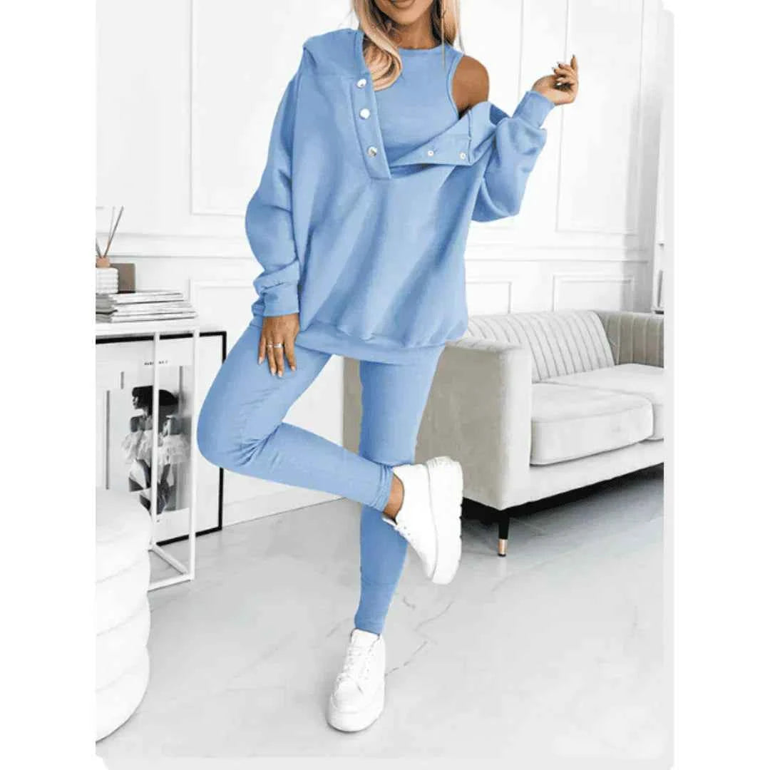 Olivia Damen Stilvolles Gemütliches Drei-Teiliges Winter-Loungewear-Set