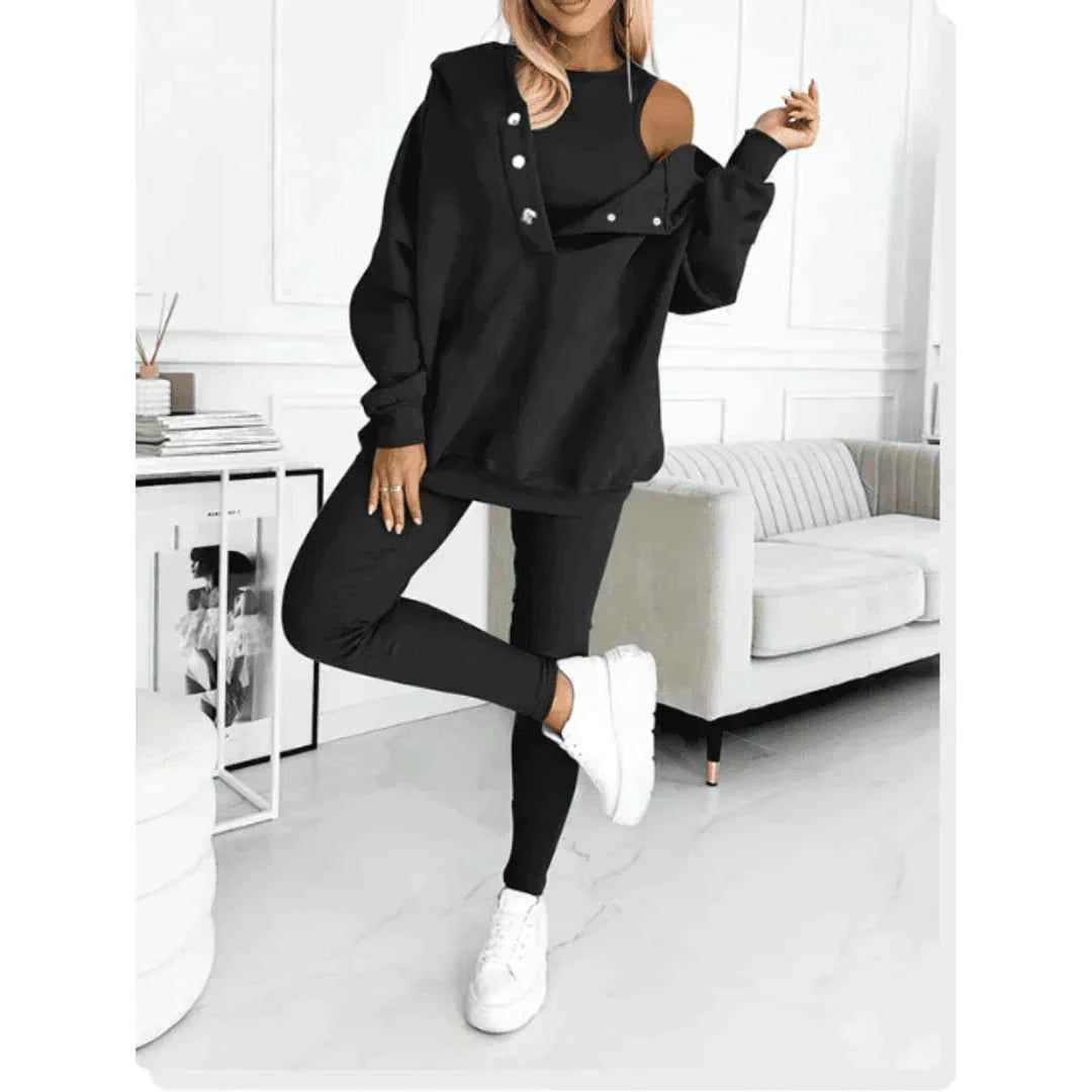 Olivia Damen Stilvolles Gemütliches Drei-Teiliges Winter-Loungewear-Set
