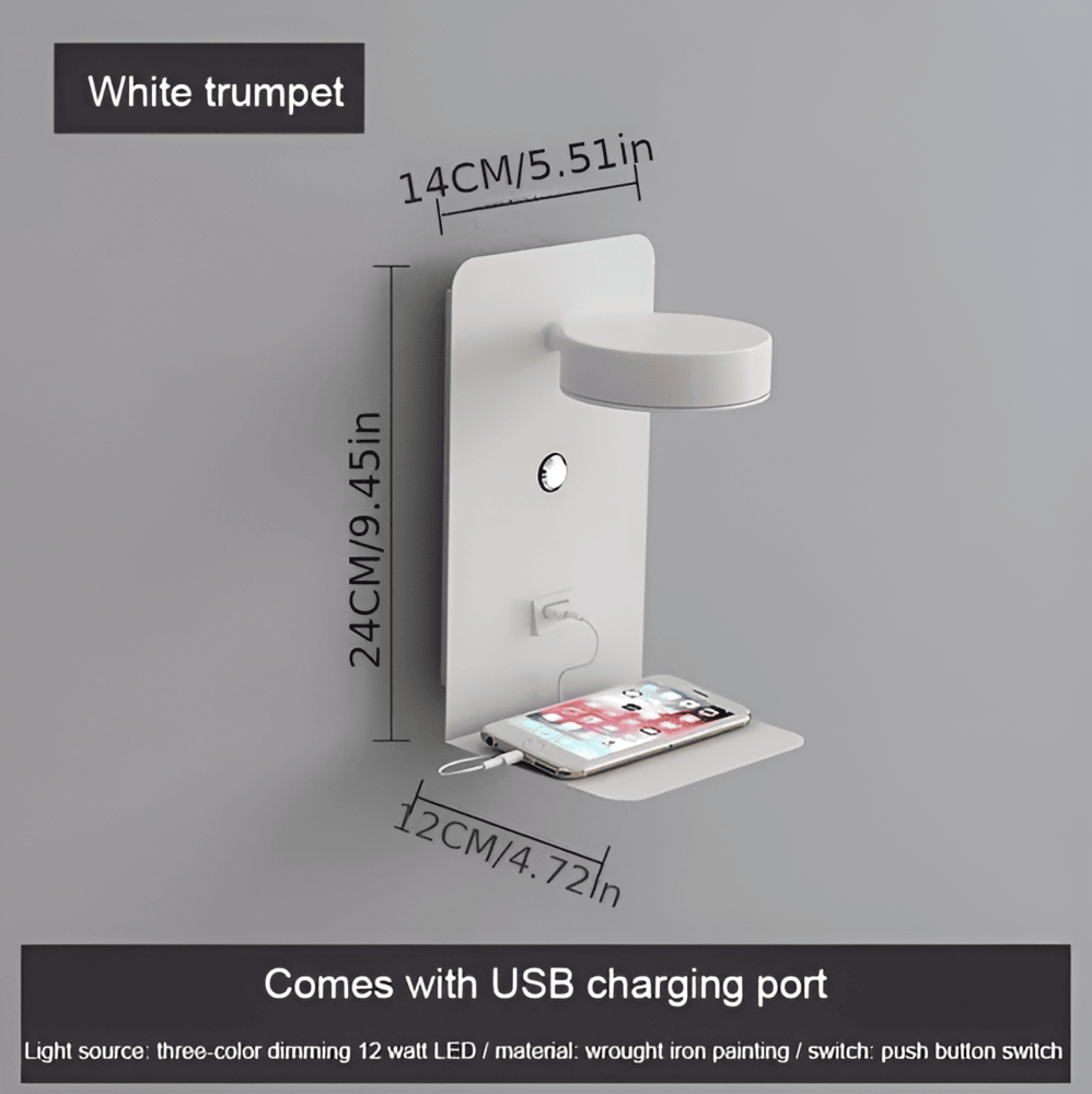 DualDelight LED-Wandlampe mit Ablage & USB-Anschluss