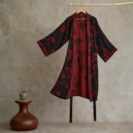 Baumwoll-Kimono-Bademantel mit wendbarem Blattmuster