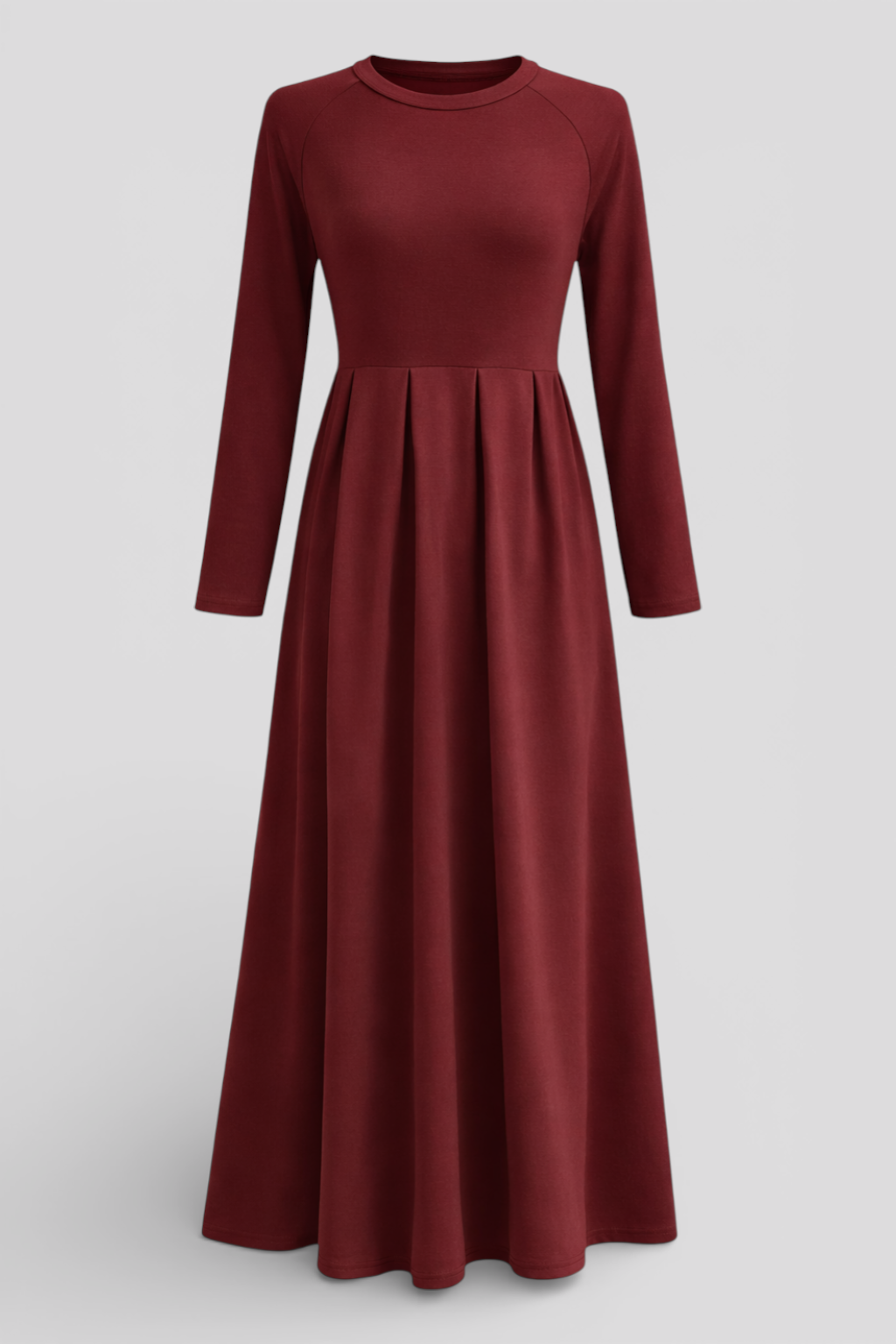 Damen Maxi-Kleid langarm – unifarben, A-Linie, aus Polyester
