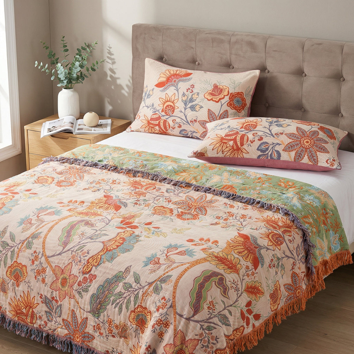 Kissenbezüge Boho-Stil Floral - 2er Set aus atmungsaktiver Baumwolle