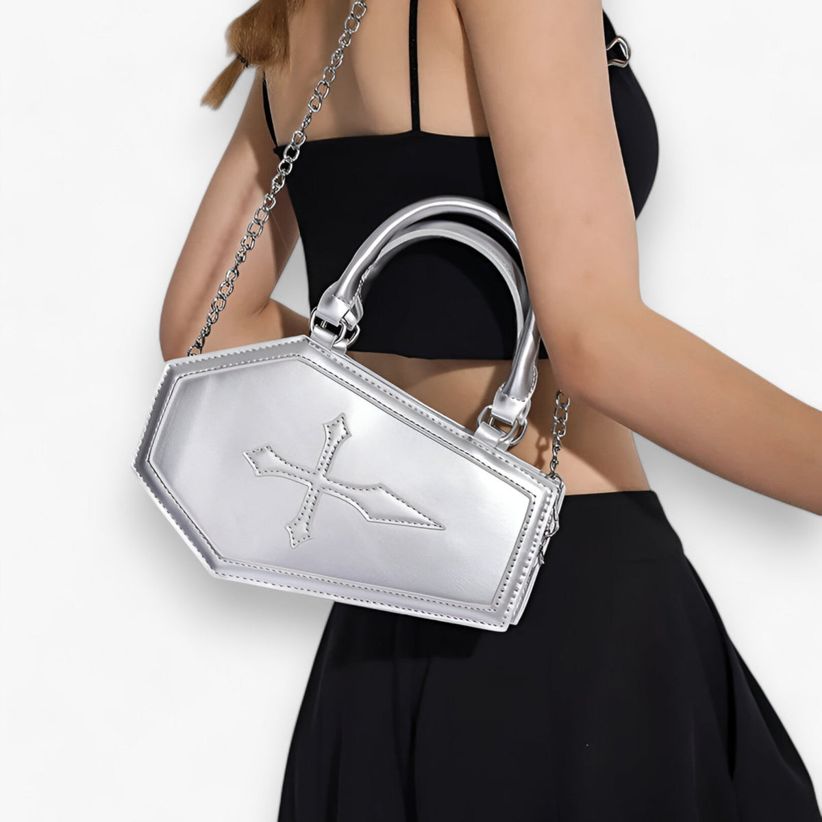 Gothic Sarg-Handtasche mit Kette für Halloween