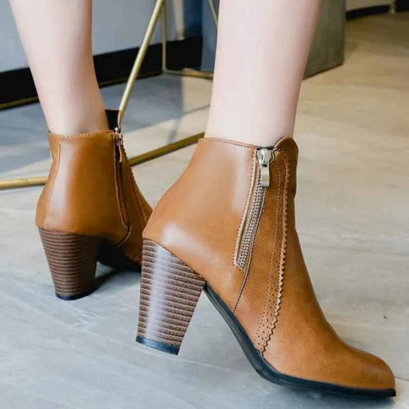 Stilvolle Hochhackige Stiefeletten mit Doppel-Reißverschluss