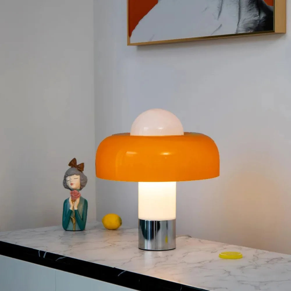 Lucerna - Orange Glas Bauhaus Tischleuchte in Einzigartiger Pilzform für Gemütliche Atmosphäre