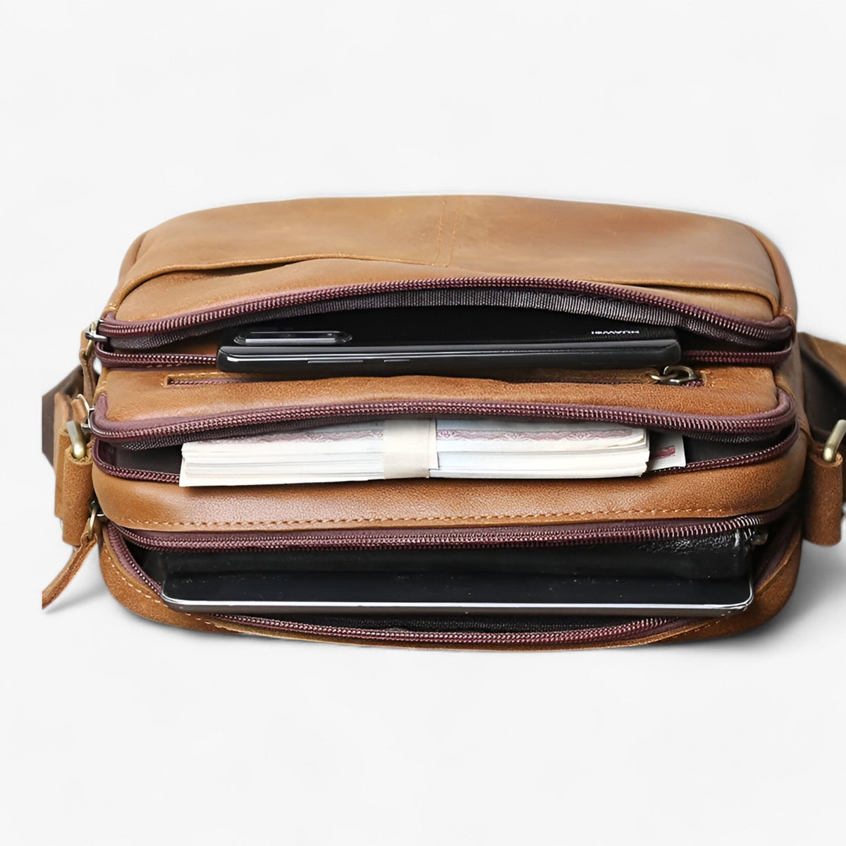 Premium Mattleder Braune Alltags-Umhängetasche