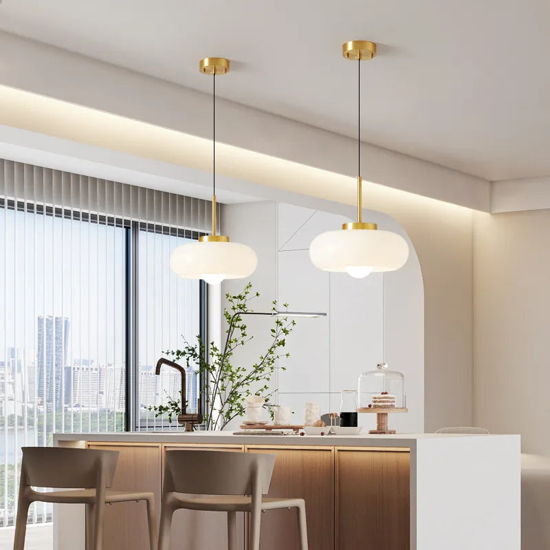 Elegante Glas- und Kupfersuspension mit E27-Glühbirne – Skandinavisches modernes Design