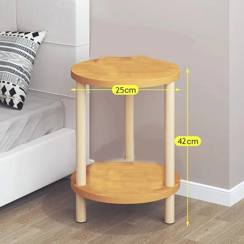 Olivyne - Eleganter runder Houten Beistelltisch mit zwei Ebenen, perfekt als Nachttisch