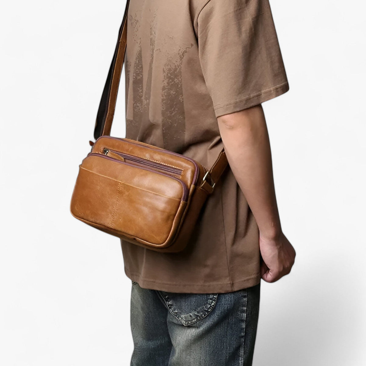 Premium Mattleder Braune Alltags-Umhängetasche