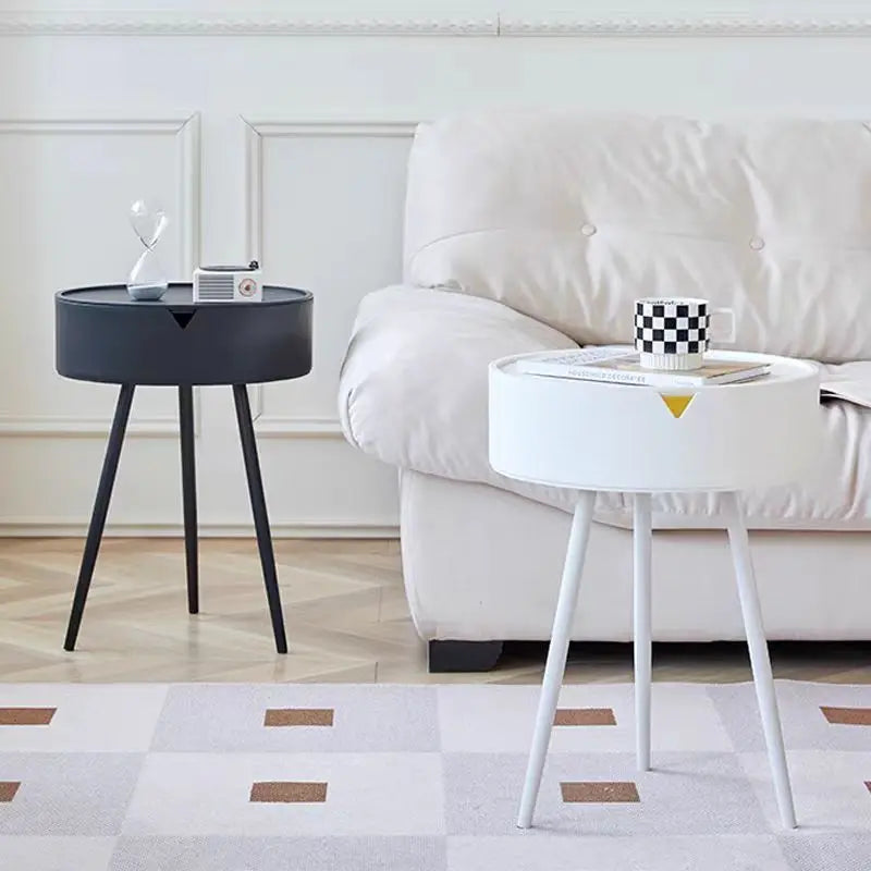 Seraphyne - Charmanter runder Kunststoff-Nachttisch mit Stauraum und mobilem Design für elegante Innenräume