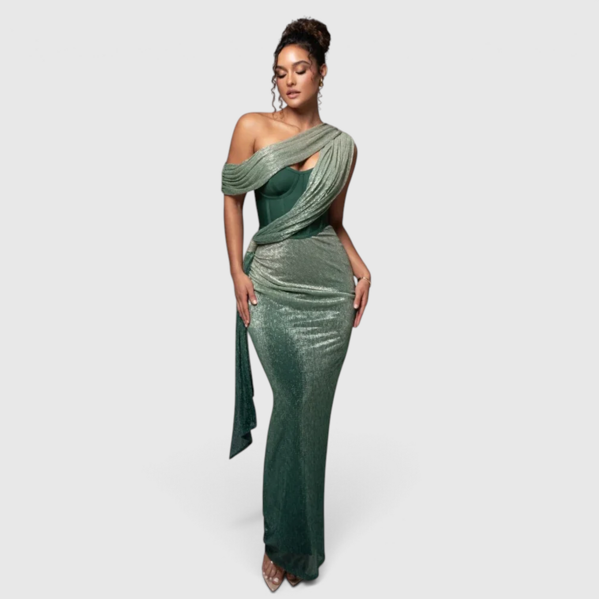 Damen One-Shoulder Abendkleid mit Metallic-Finish