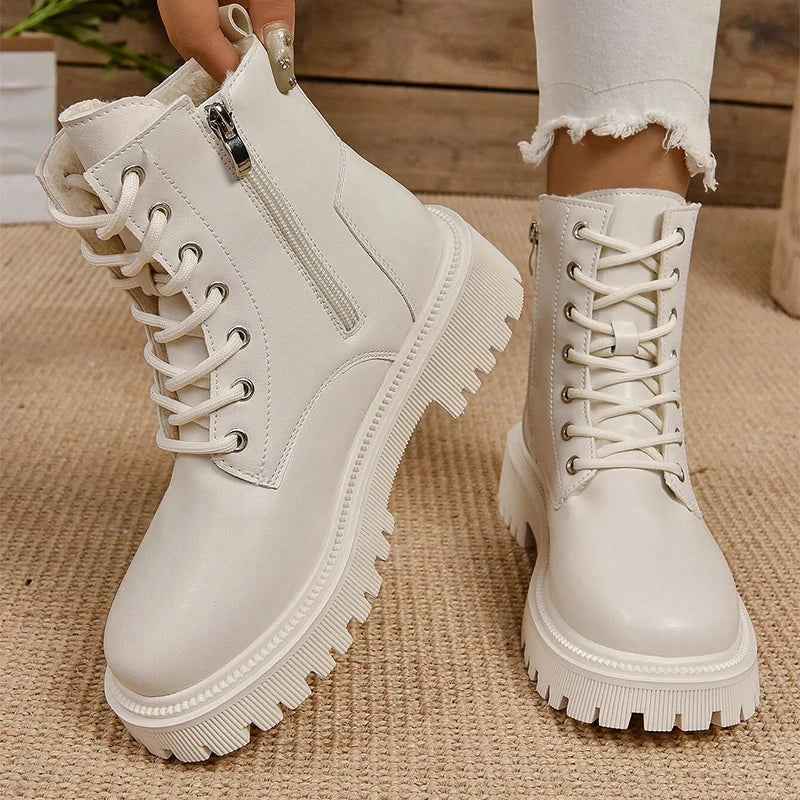 ChicPlush Damen Plüsch Schnürstiefeletten für stilvollen Komfort