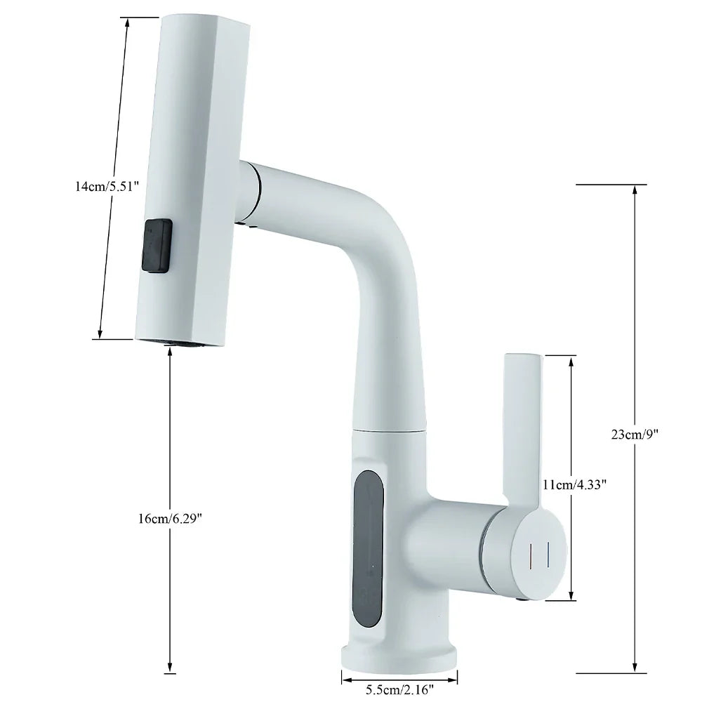 Nytheria - Moderner Wasserfall-Badarmatur mit Digitaler Temperaturanzeige und ausziehbarem Auslauf für ultimativen Komfort