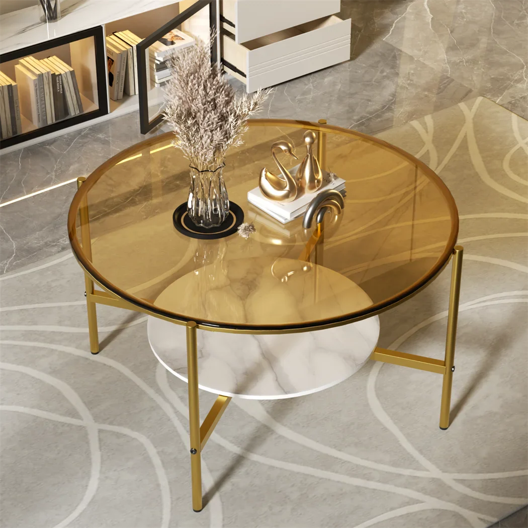Nirelia – Eleganter Glastisch mit Schieferakzenten und modernem Zweischichtdesign