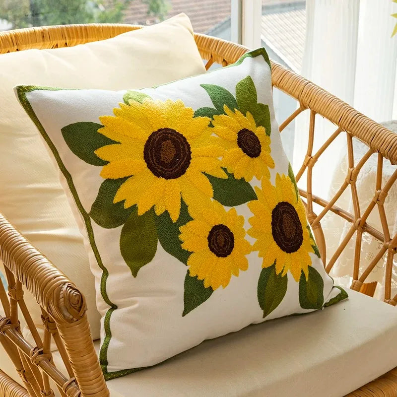 Caelirae Bequemes Baumwollkissen 45x45 cm mit Gemütlichem Sonnenblumenmuster