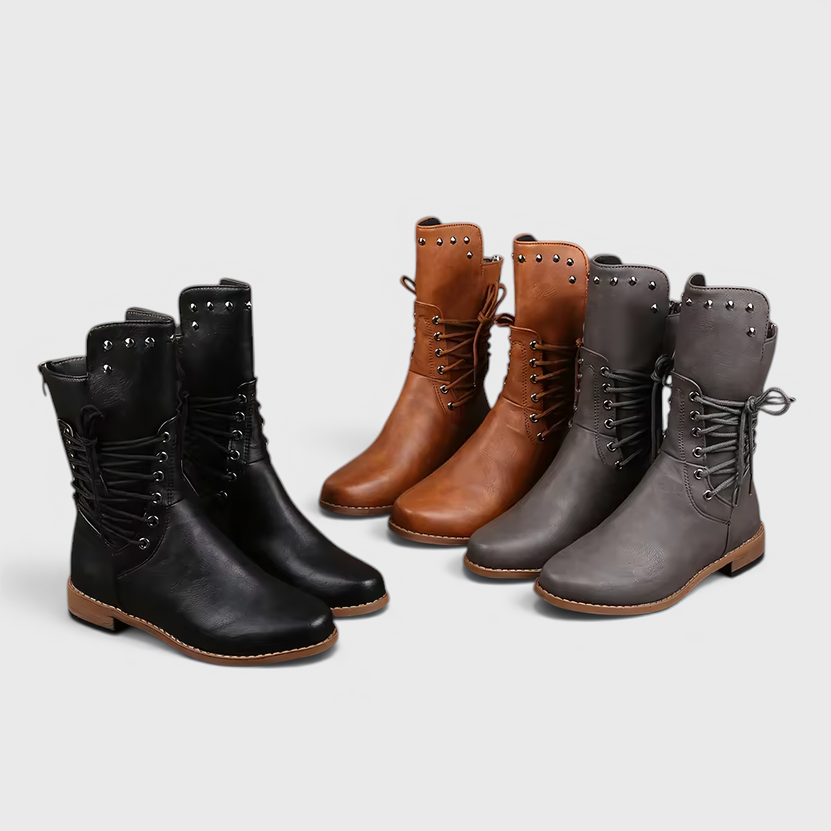 Damen Schnürstiefel mit Blockabsatz und Western-Details