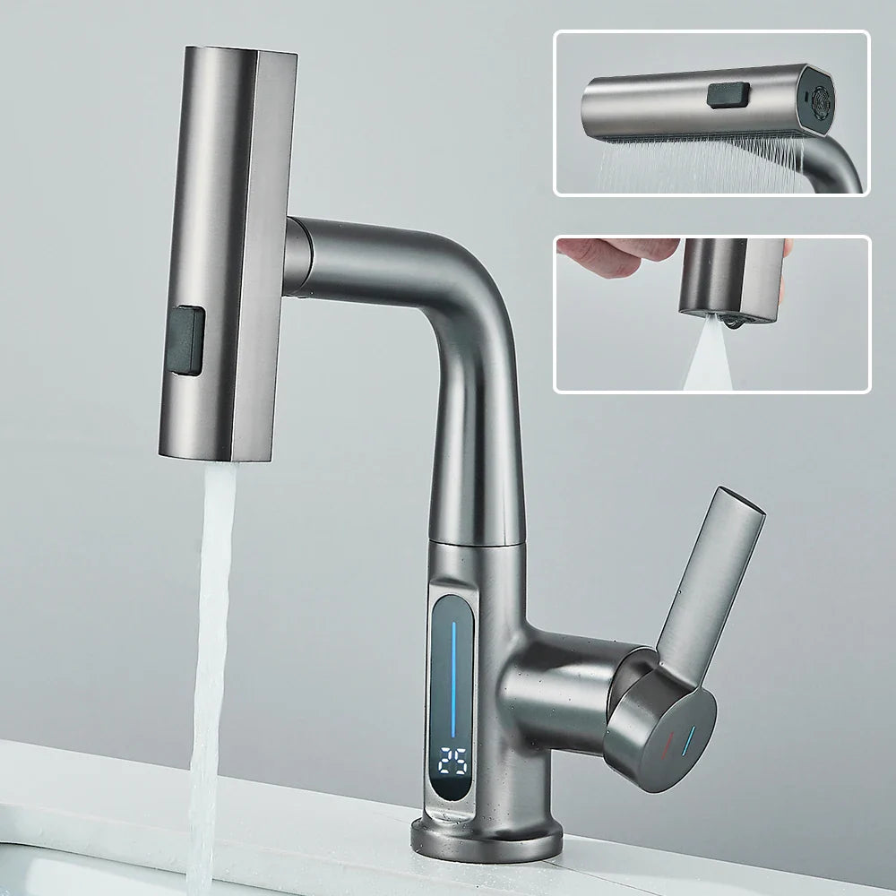 Thalenya - Moderne Wasserfall-Waschtischarmatur mit Temperaturanzeige und flexibler, schwenkbarer Brause für maximalen Komfort