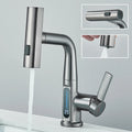 Rubinetto moderno per lavabo a cascata con indicatore di temperatura e doccetta flessibile e girevole per il massimo comfort