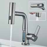 Moderne Wasserfall-Waschtischarmatur mit Temperaturanzeige und flexibler, schwenkbarer Brause für maximalen Komfort