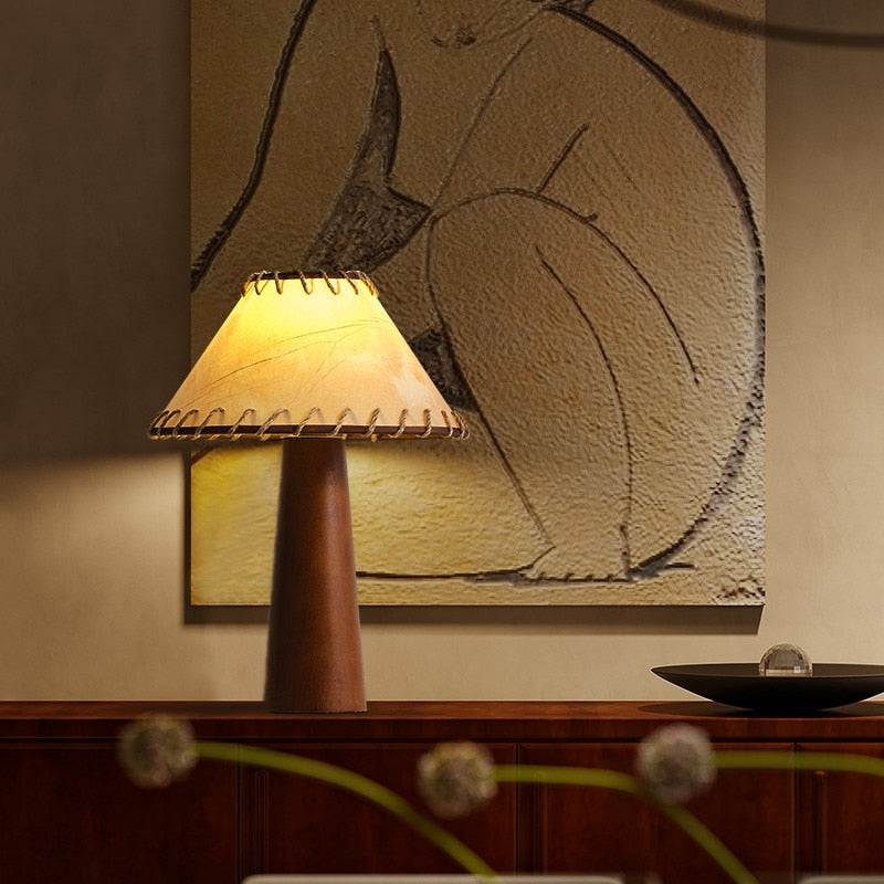Calyra - Warme Holz-LED-Tischlampe im Wabi-Sabi Japanischen Rustikalen Stil