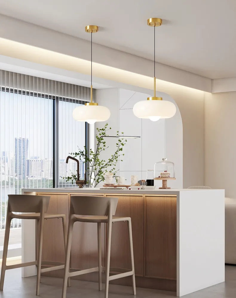 Elegante Glas- und Kupfersuspension mit E27-Glühbirne – Skandinavisches modernes Design