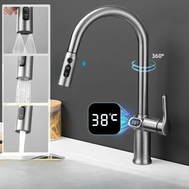Lumora - Moderner ausziehbarer Küchenhahn mit intelligentem digitalen Display und flexibler drehbarer Auslauf