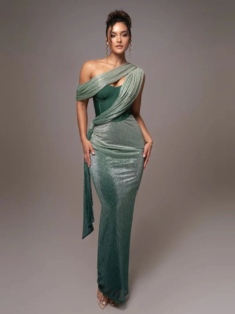 Damen One-Shoulder Abendkleid mit Metallic-Finish