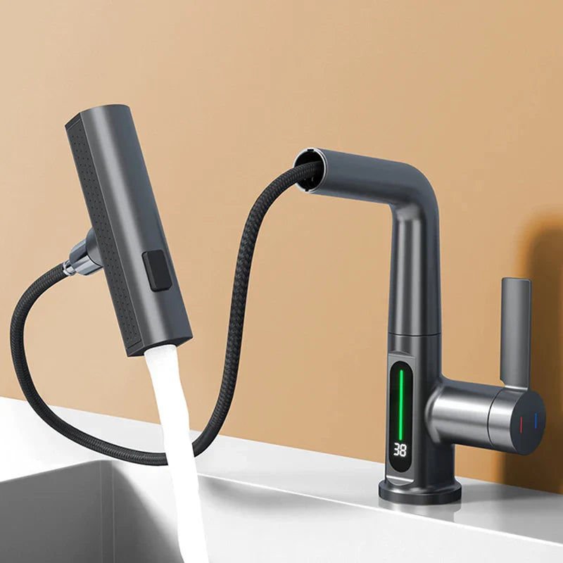 Aesthena - Elegante ausziehbare Wasserfall-Küchenarmatur mit Temperaturanzeige aus langlebigem Edelstahl