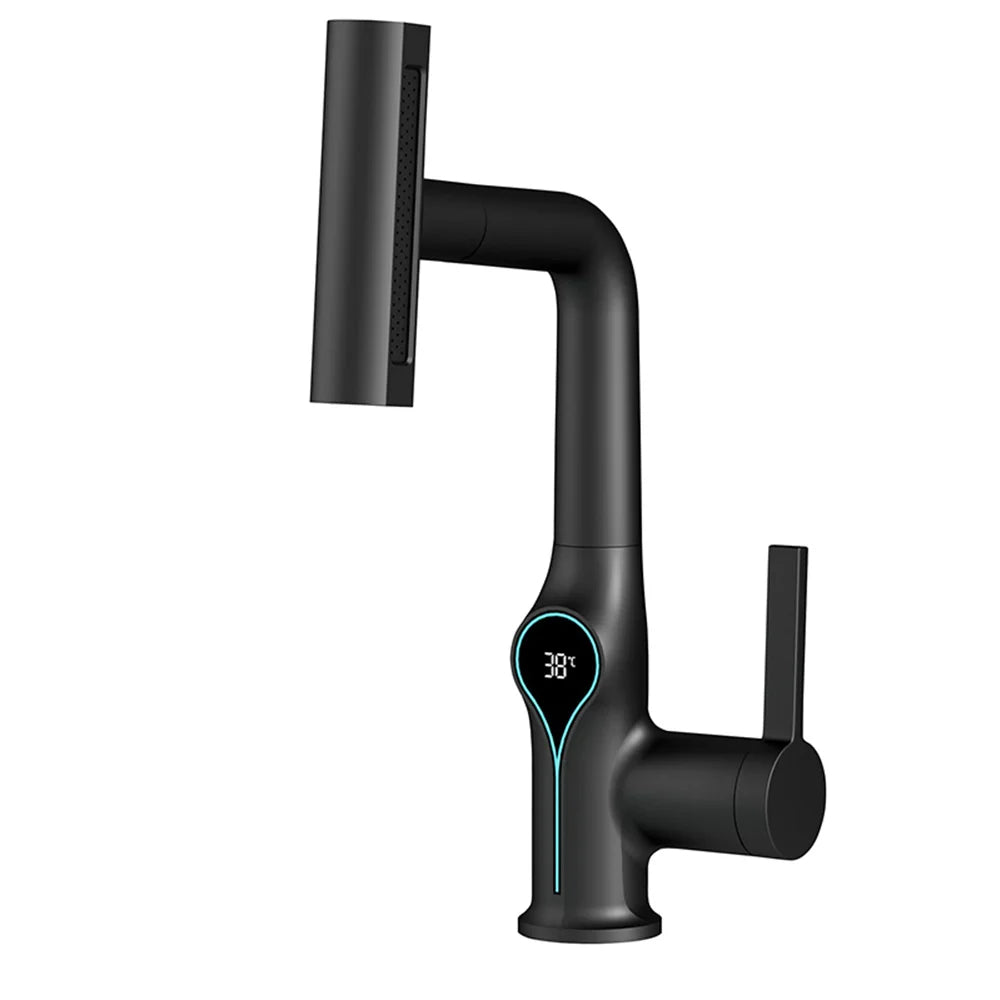 Celandra Luxus-Waschtischarmatur mit Wasserfallstrahl, 360° verstellbarer Brause und digitaler Temperaturanzeige