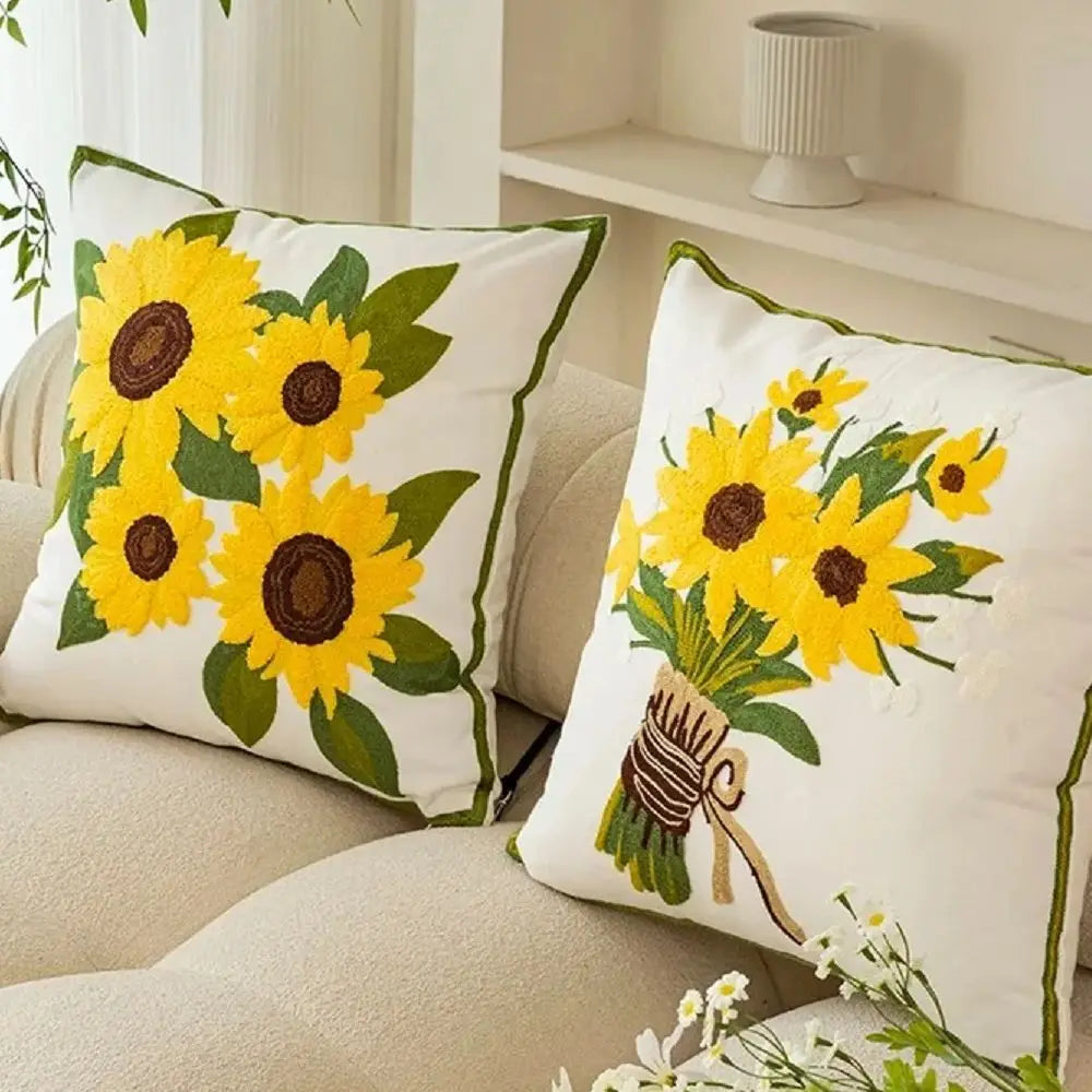 Caelirae Bequemes Baumwollkissen 45x45 cm mit Gemütlichem Sonnenblumenmuster