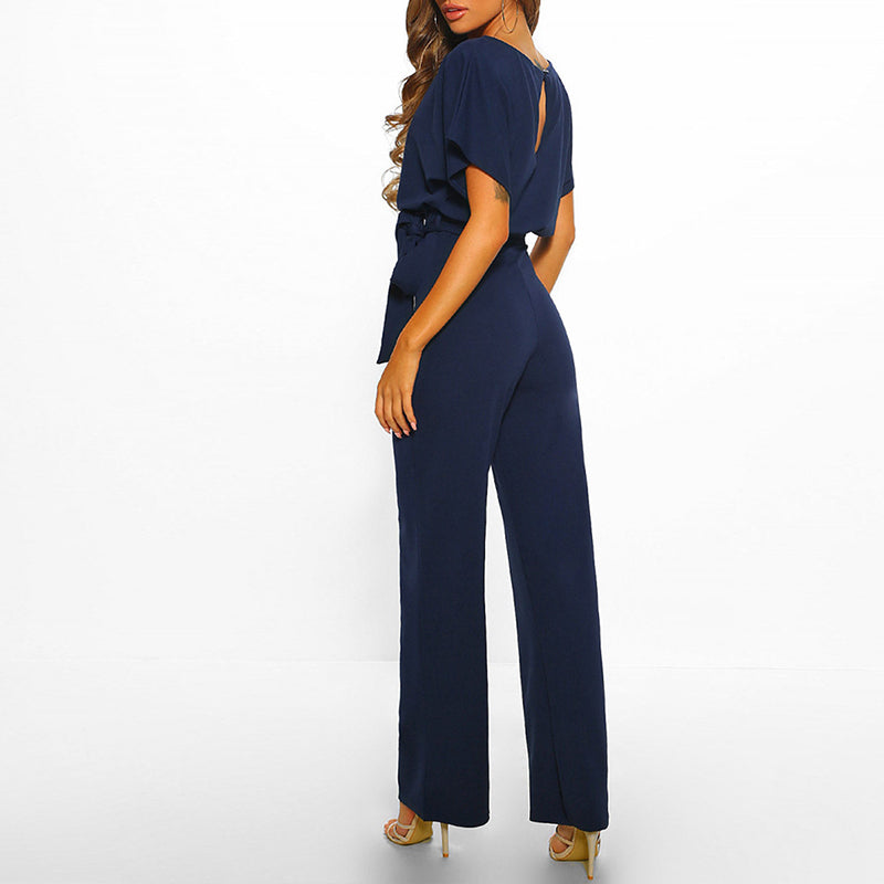 Damen Eleganter Jumpsuit mit Gürtel - Weites Bein Overall