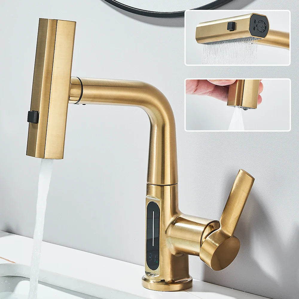 Thalenya - Moderne Wasserfall-Waschtischarmatur mit Temperaturanzeige und flexibler, schwenkbarer Brause für maximalen Komfort