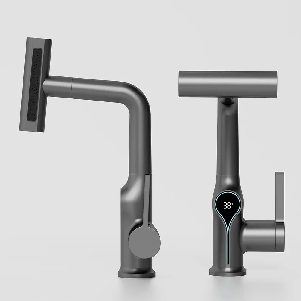 Solithena - Moderne Wastafelkraan mit Wasserfallstrahl, Digitaler Temperaturanzeige und Einstellbarer Brause für ultimativen Komfort