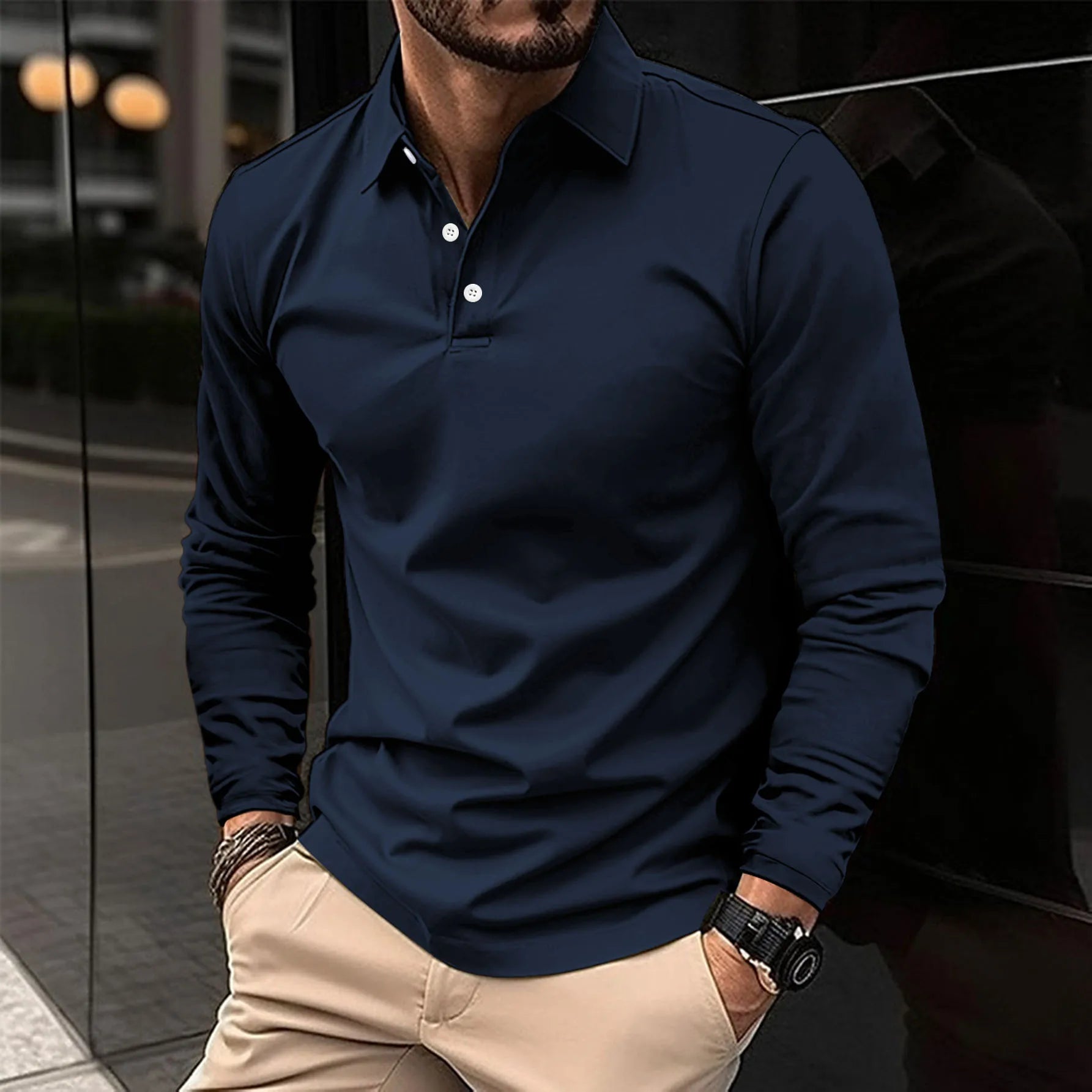 EZRA – Lässiges Komfort-Langarm-Polo für einen entspannten Look