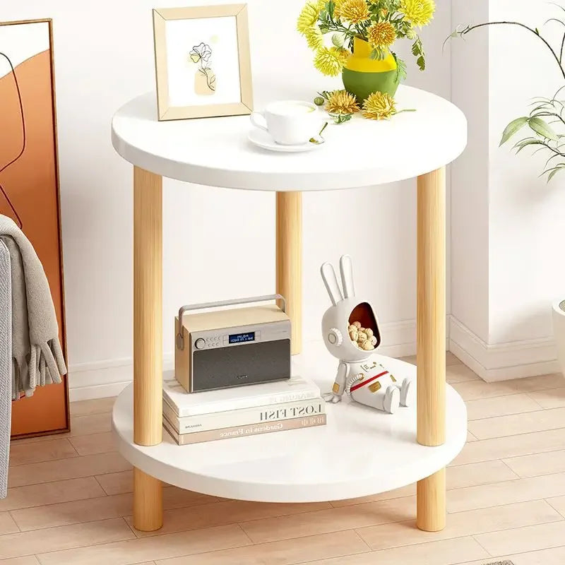 Olivyne - Eleganter runder Houten Beistelltisch mit zwei Ebenen, perfekt als Nachttisch