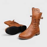 Damen Schnürstiefel mit Blockabsatz und Western-Details