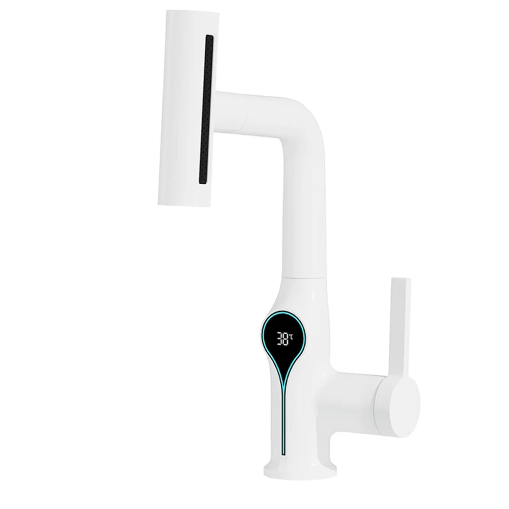 Celandra Luxus-Waschtischarmatur mit Wasserfallstrahl, 360° verstellbarer Brause und digitaler Temperaturanzeige